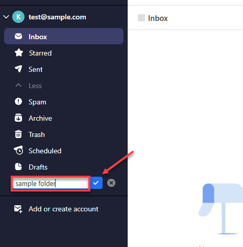 Professional Email webmail - Name the folder and save