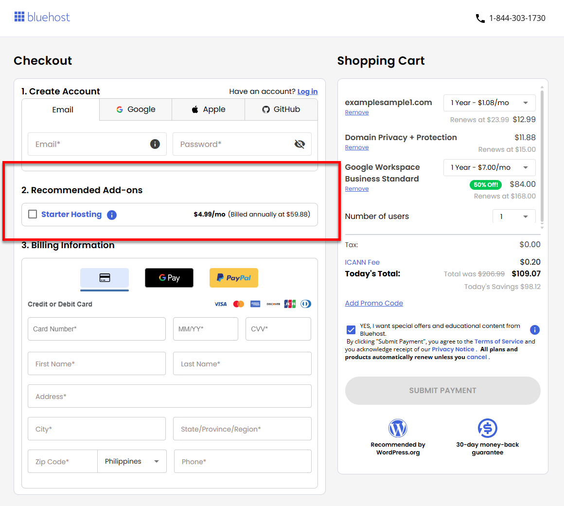 Google Workspace - Checkout - Add addons