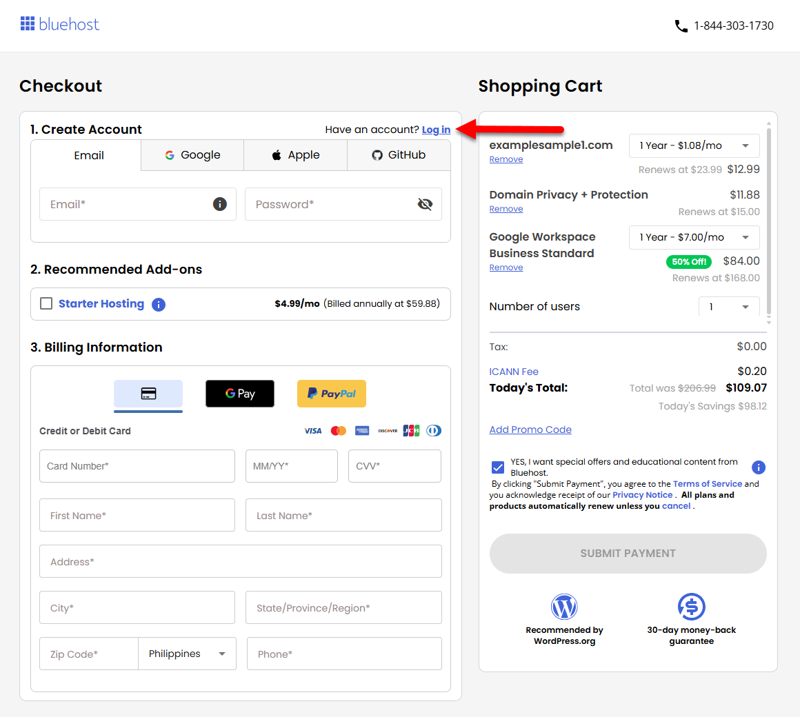 Google Workspace - Checkout - Log in