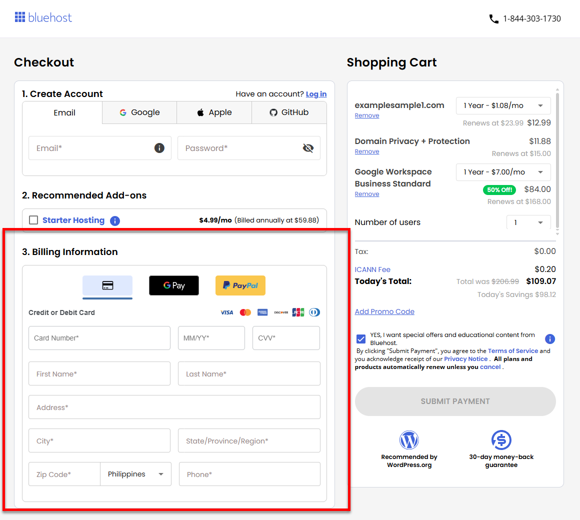 Google Workspace - Checkout - Enter billing information