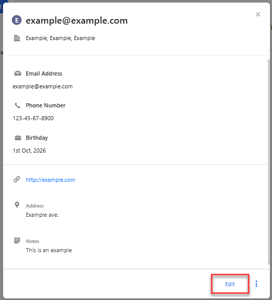 Contact details window with the Edit button highlighted