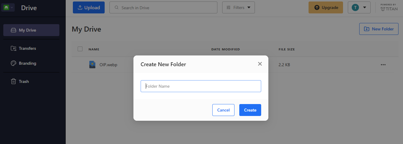 Titan Drive Create New Folder window