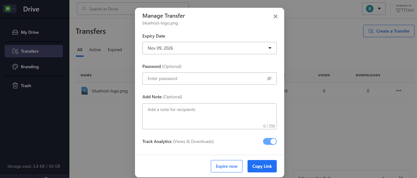 Titan Drive Manage Transfer window