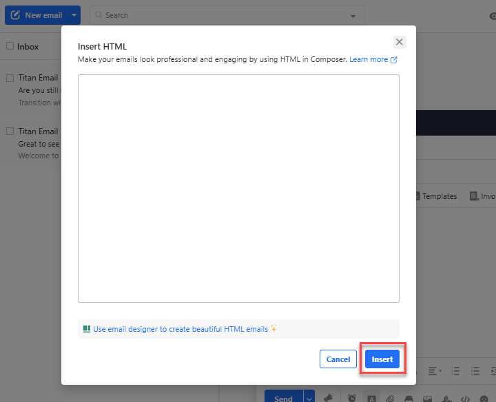 Insert HTML window