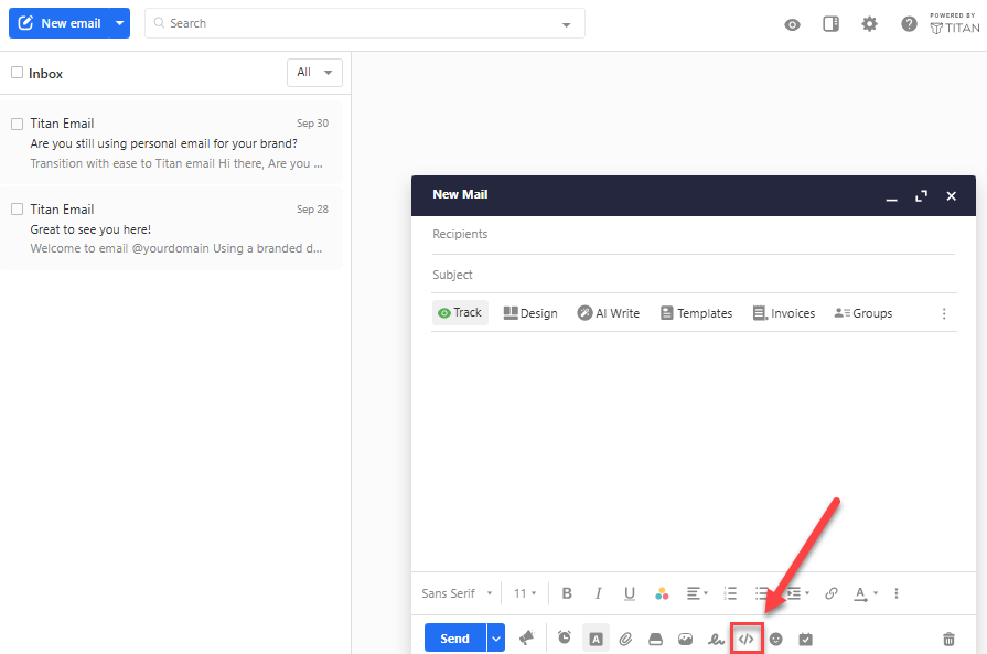 Insert HTML icon in the New Mail window toolbar