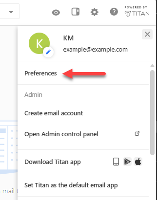 Settings panel with the Preferences option highlighted at the top of the menu