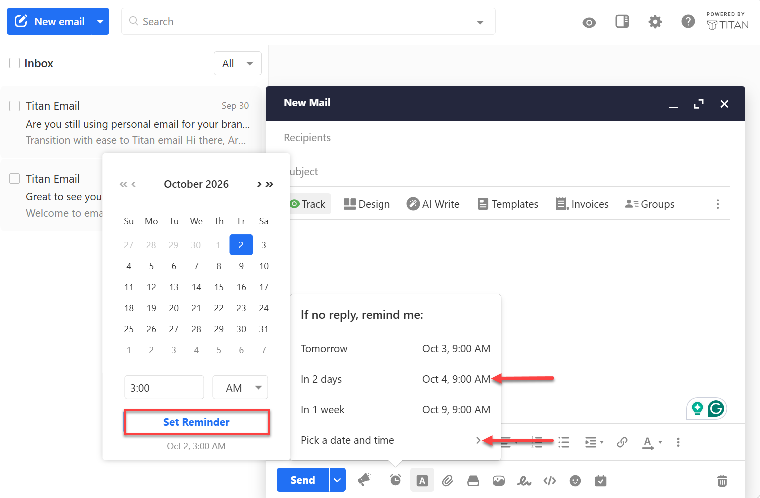 Professional Email Webmail - New Mail - Set Date and Time