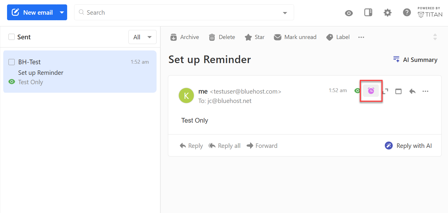 Professional Email Webmail - Sent Folder - Clock Icon