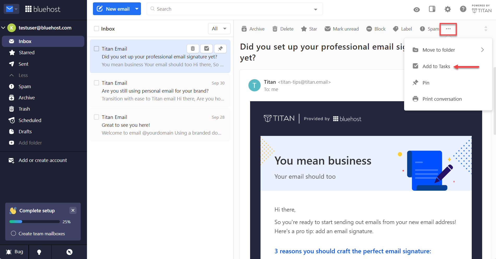 Titan Webmail - Task - Toolbar - Add to Tasks