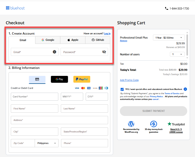 Professional Email - Create an account