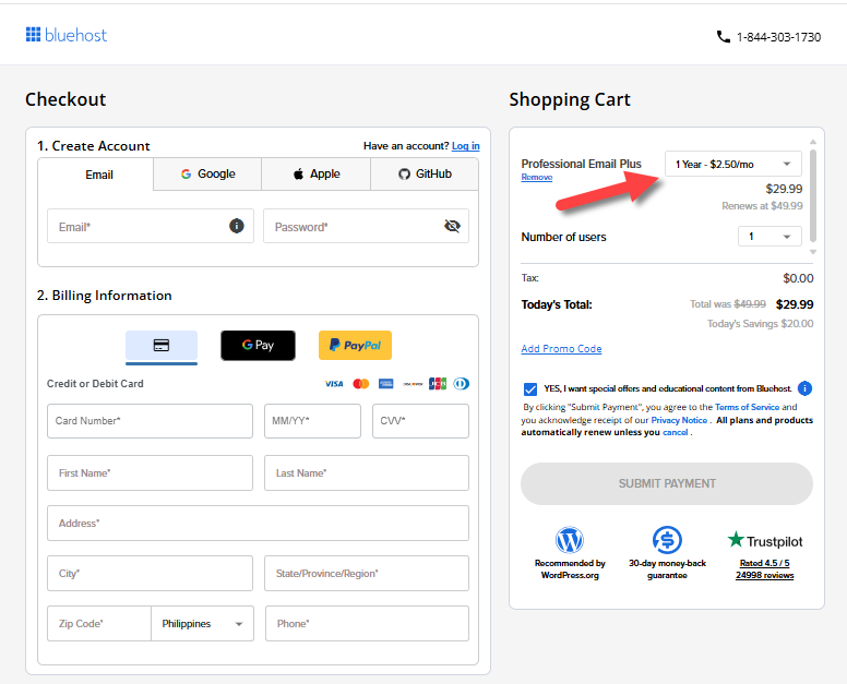 Professional Email - Select billing term