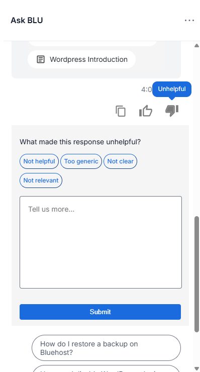 BH Account Manager Ask Blu - Dislike Button Response