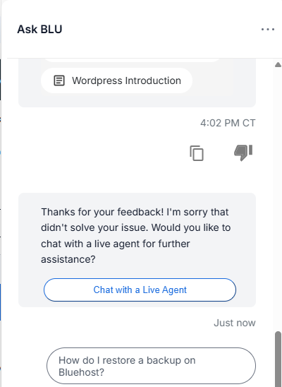 BH Account Manager Ask Blu - Dislike Button Results