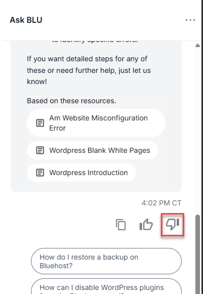 BH Account Manager Ask Blu - Dislike Button