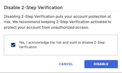 My Profile - Confirm disable
