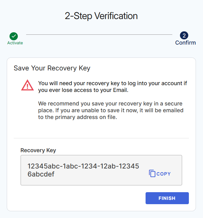 My Profile - Save Recovery Key