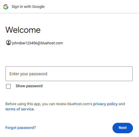 Account Manager - Socials - Sign in with Google - Enter Password