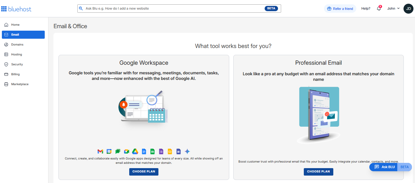 Account Manager - Email tab interface