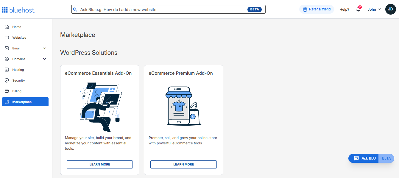 Account Manager - Marketplace tab interface