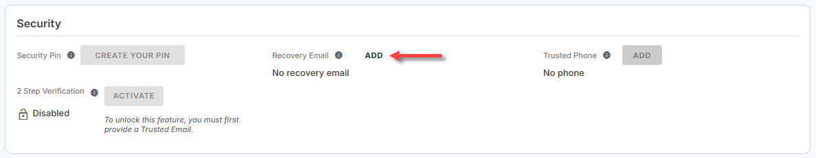 Security - Recovery Email - Add