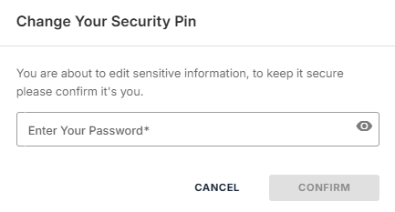 My Profile - Security PIN pop-up