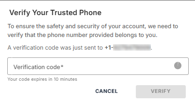 Verify Your Trusted Phone - Enter the verification code