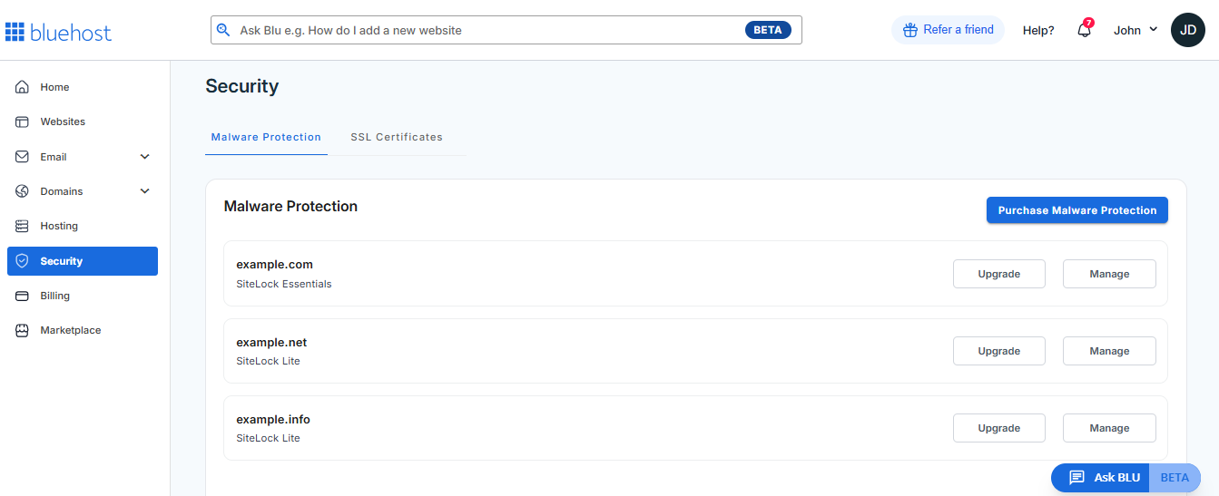 Account Manager - Security tab interface