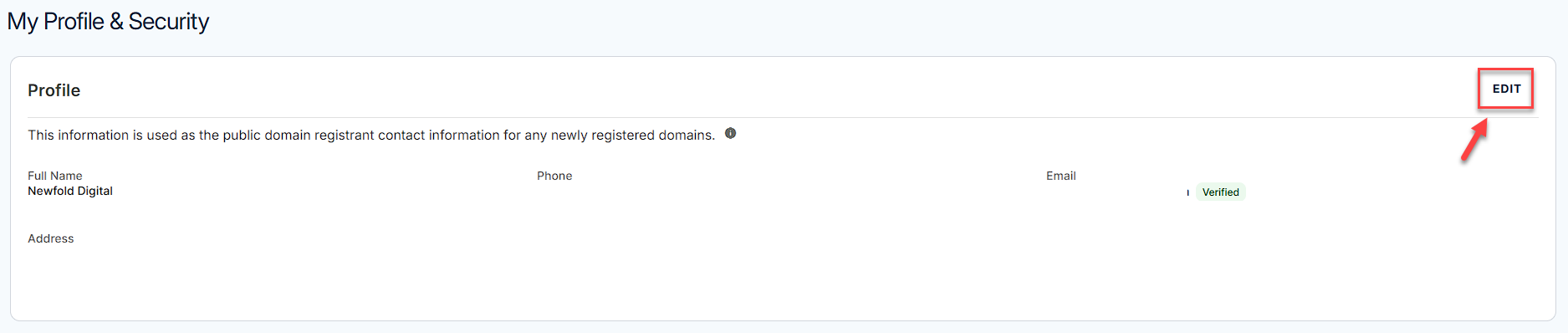 My Profile and Security Edit link