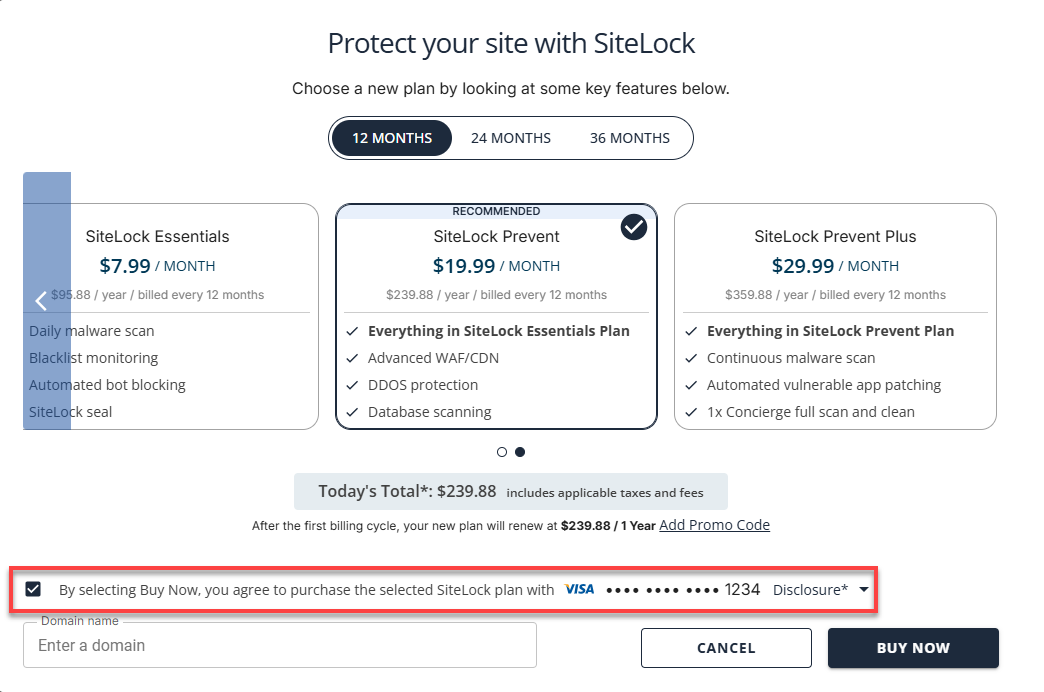 SiteLock ConfirmPayment Method