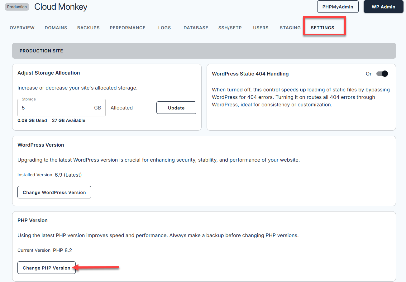 Bluehost Account Manager - Website Manage button