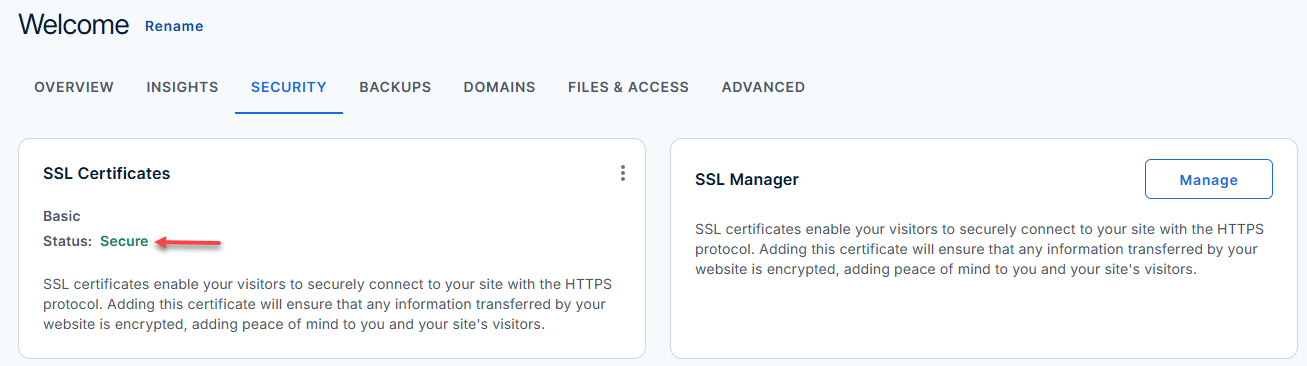Bluehost Portal - Hosting Tab- Security- SSL