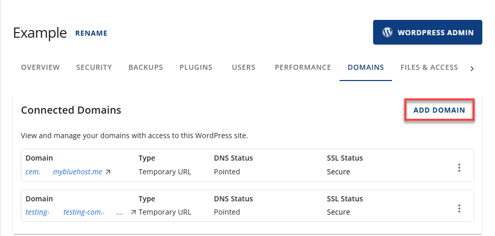 Bluehost Account Manager - Hosting - Add Domain