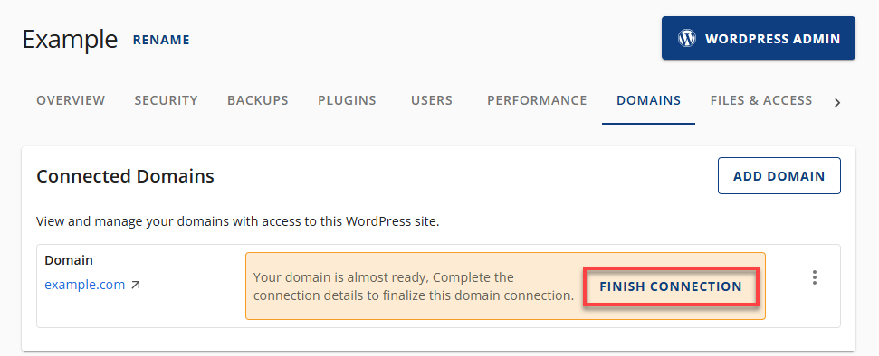 Bluehost Account Manager - Hosting Overview - Finish Connection