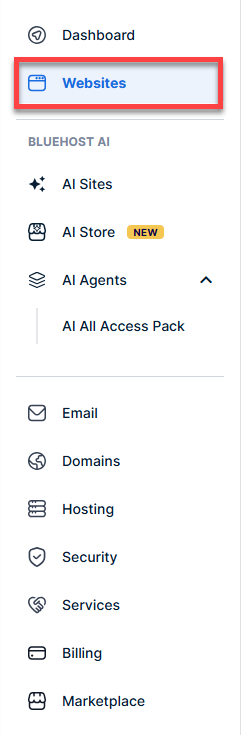 Bluehost Portal - Websites Tab