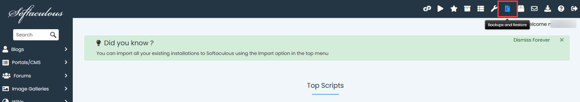 Softaculous - Backup- Restore
