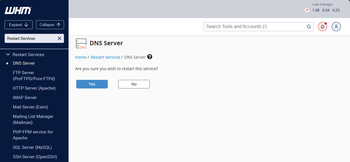 BH WHM Restart Services Tes