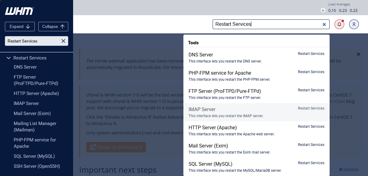 BH WHM Restart Services
