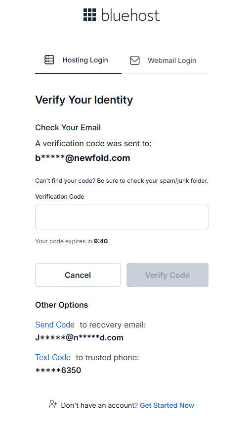 Bluehost Account Manager - Forgot Password - Check your email