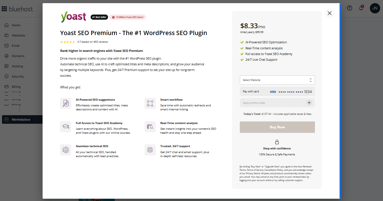 Marketplace - Yoast SEO Premium pop-up window