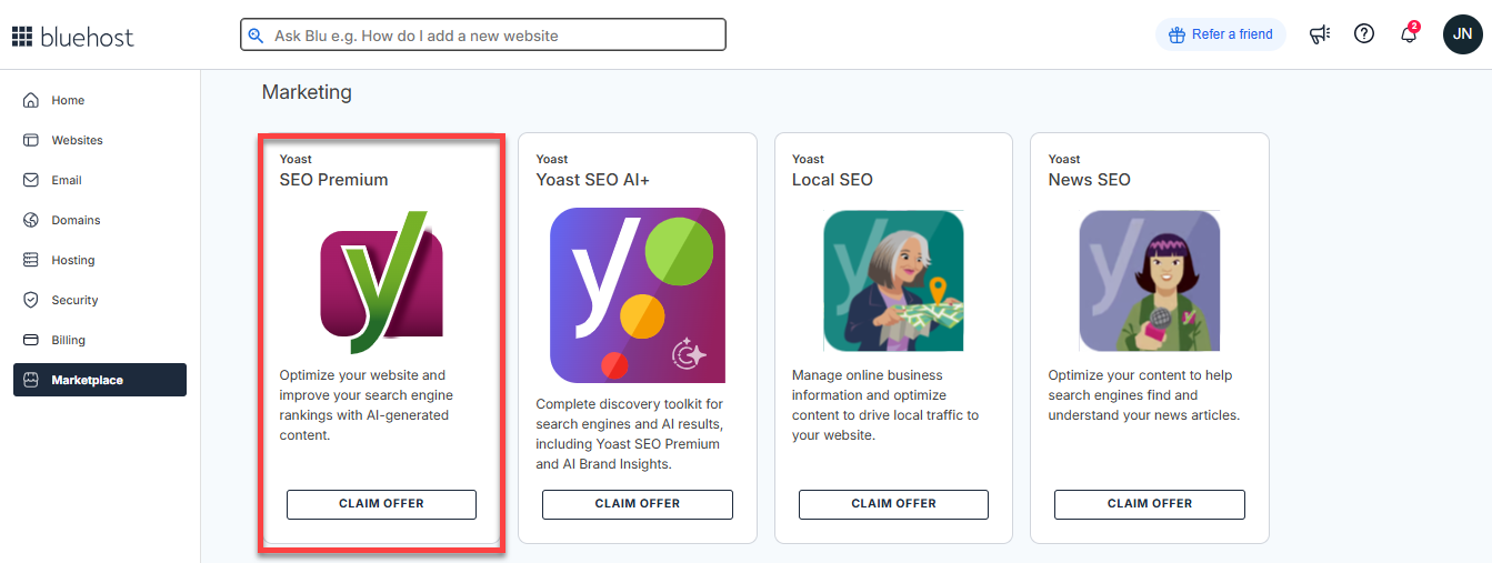 Marketplace - Yoast SEO Premium - Claim Offer button