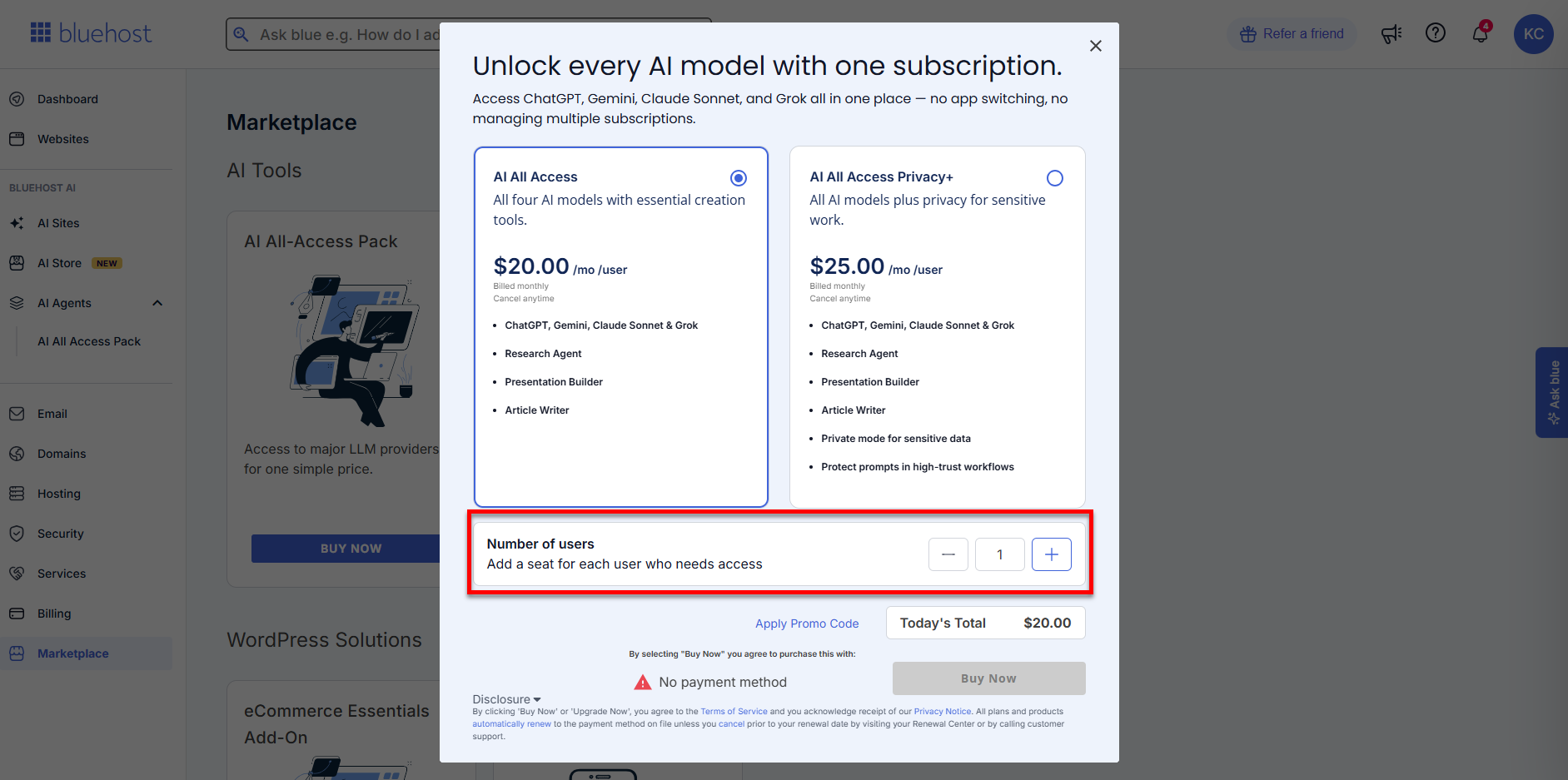 Marketplace - AI All-Access Pack - Select number of seats