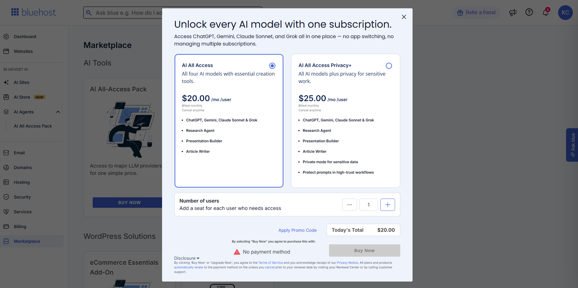 Marketplace - AI All-Access Pack - Select plan