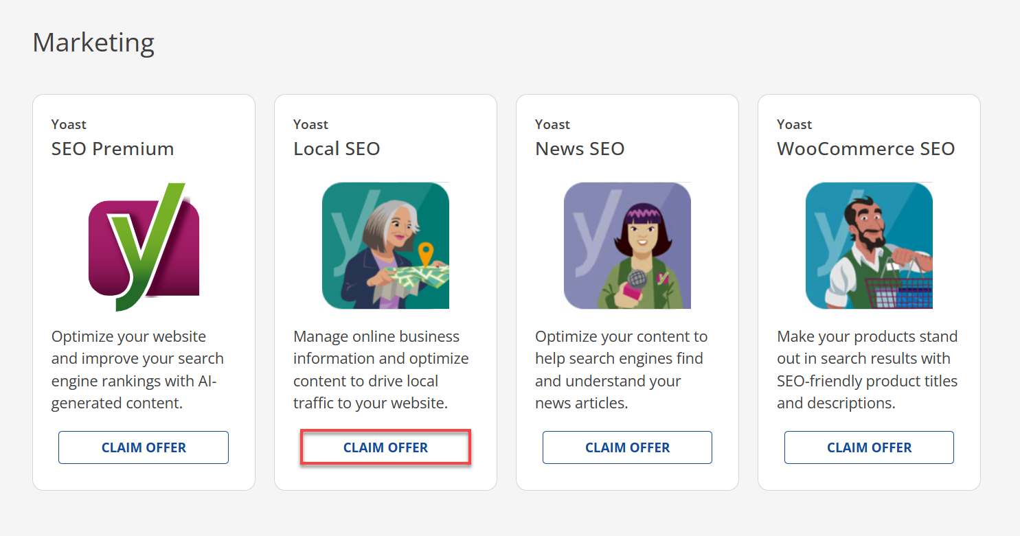 BH Account Manager Marketplace Tab - Claim Offer Yoast Local SEO