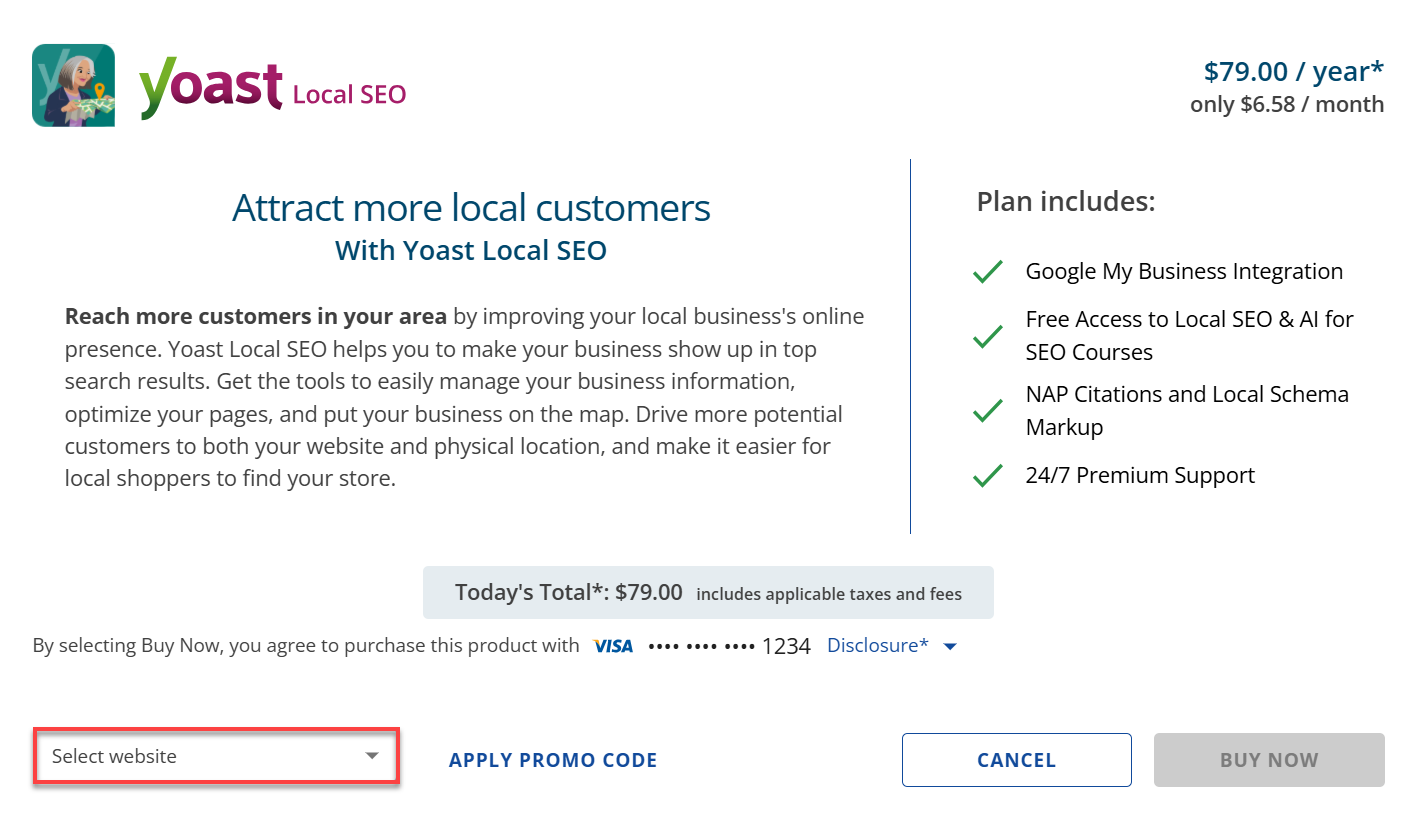 BH Account Manager Marketplace Tab - Select Website Yoast Local SEO