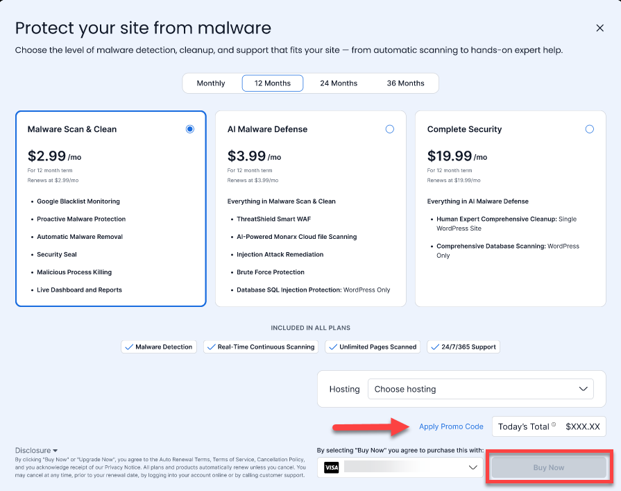 Purchase Malware Protection Plan - Marketplace Tab