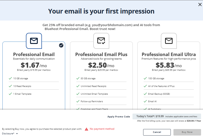 Professional Email - Select Plan