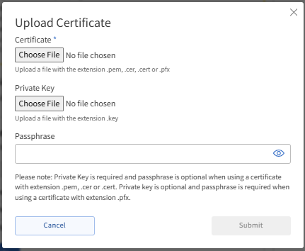 SiteLock - Firewall & CDN - Upload Certificate and Private Key files