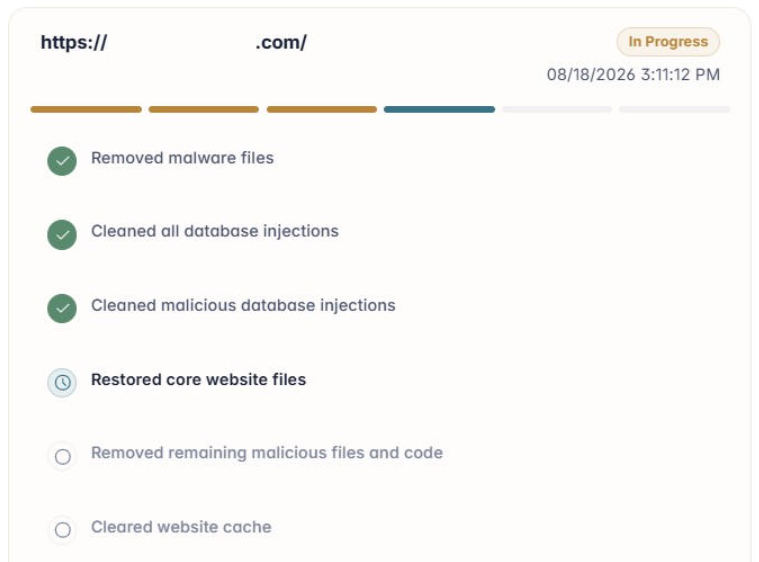 Bluehost Portal - Complete Security Panel - Scan Progress Report