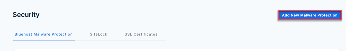 Bluehost Security Tab - Purchase Bluehost Malware Protection
