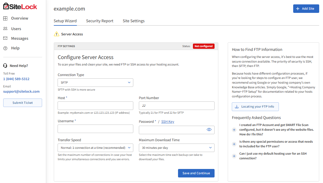 Malware Protection - SiteLock Dashboard